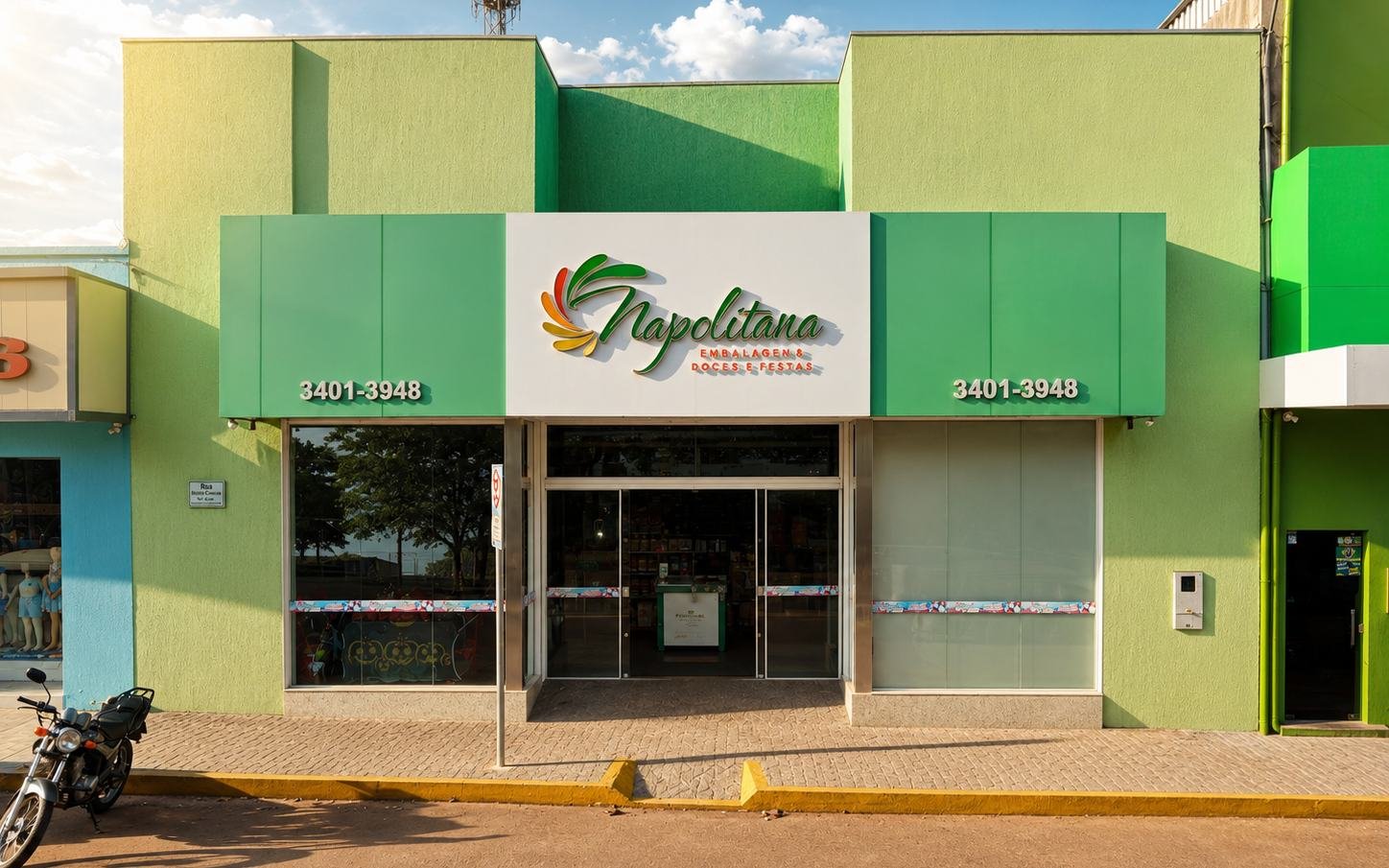 Fachada da loja Napolitana Embalagens, na R. Mato Grosso, Centro, Barra do Garças